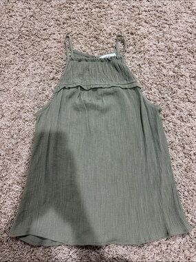 mine Olive Green Crinkle Halter Tank Top